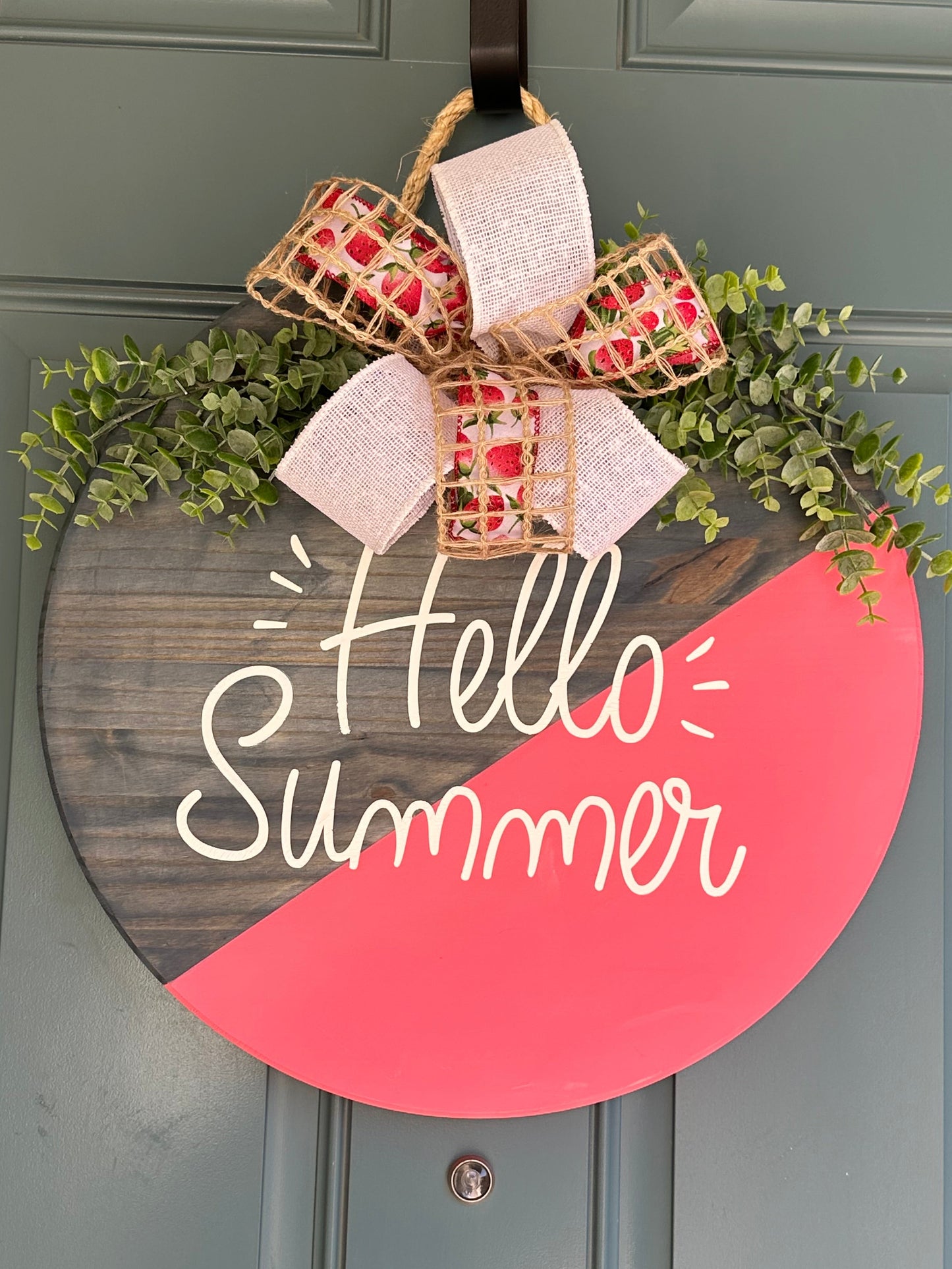 DOOR HANGER – HELLO SUMMER W/ STRAWBERRY RIBBON